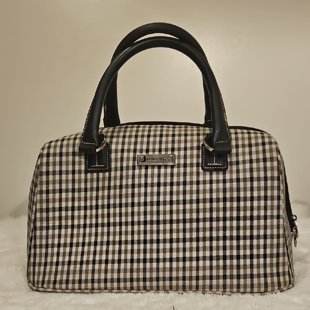London Fog Plaid Black & Cream Satchel Handbag